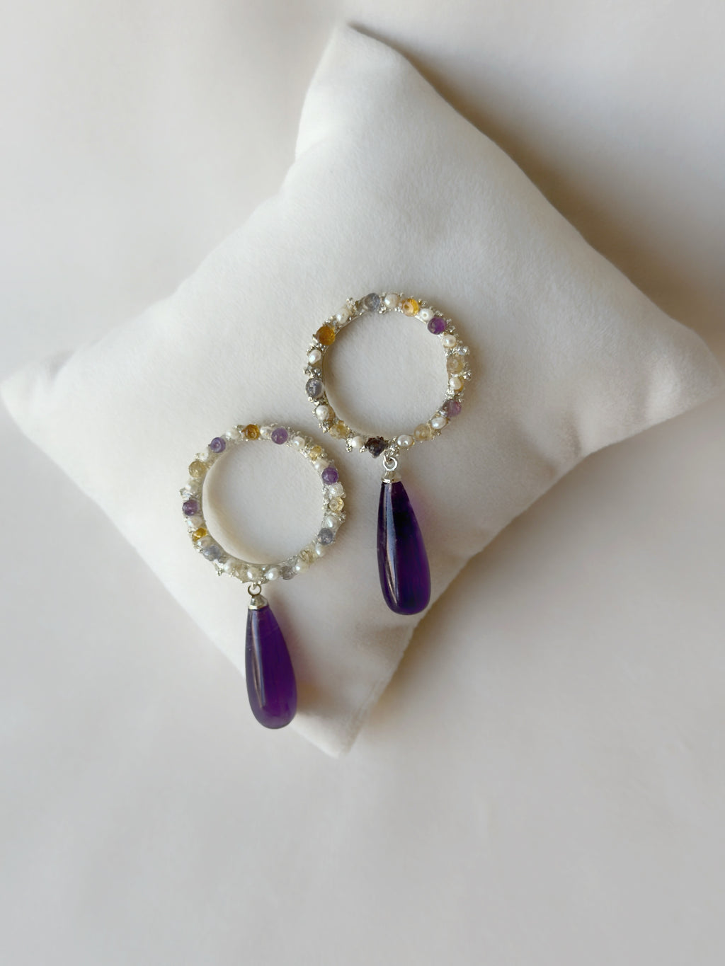 Candy drop danglers with amethyst, citrine and freshwater pearls