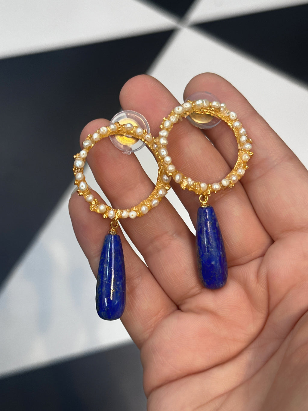 Candy drop danglers with Lapis Lazuli and Freshwater pearls