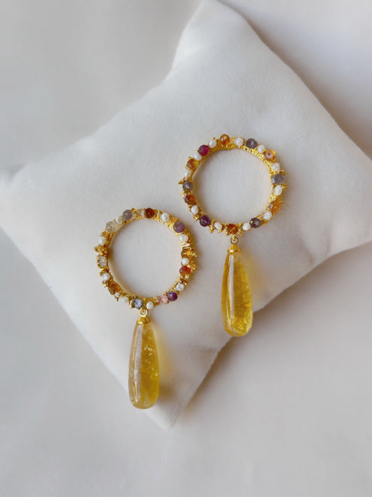 Candy drop citrine danglers with citrine, amethyst and freshwater pearls
