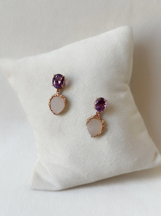 Dancing Druzy drops with Amethyst Studs