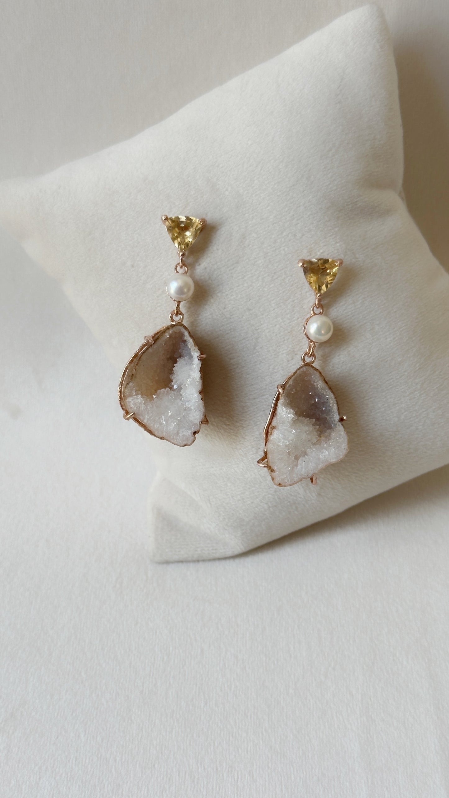Citrine Pearl and Druzy danglers