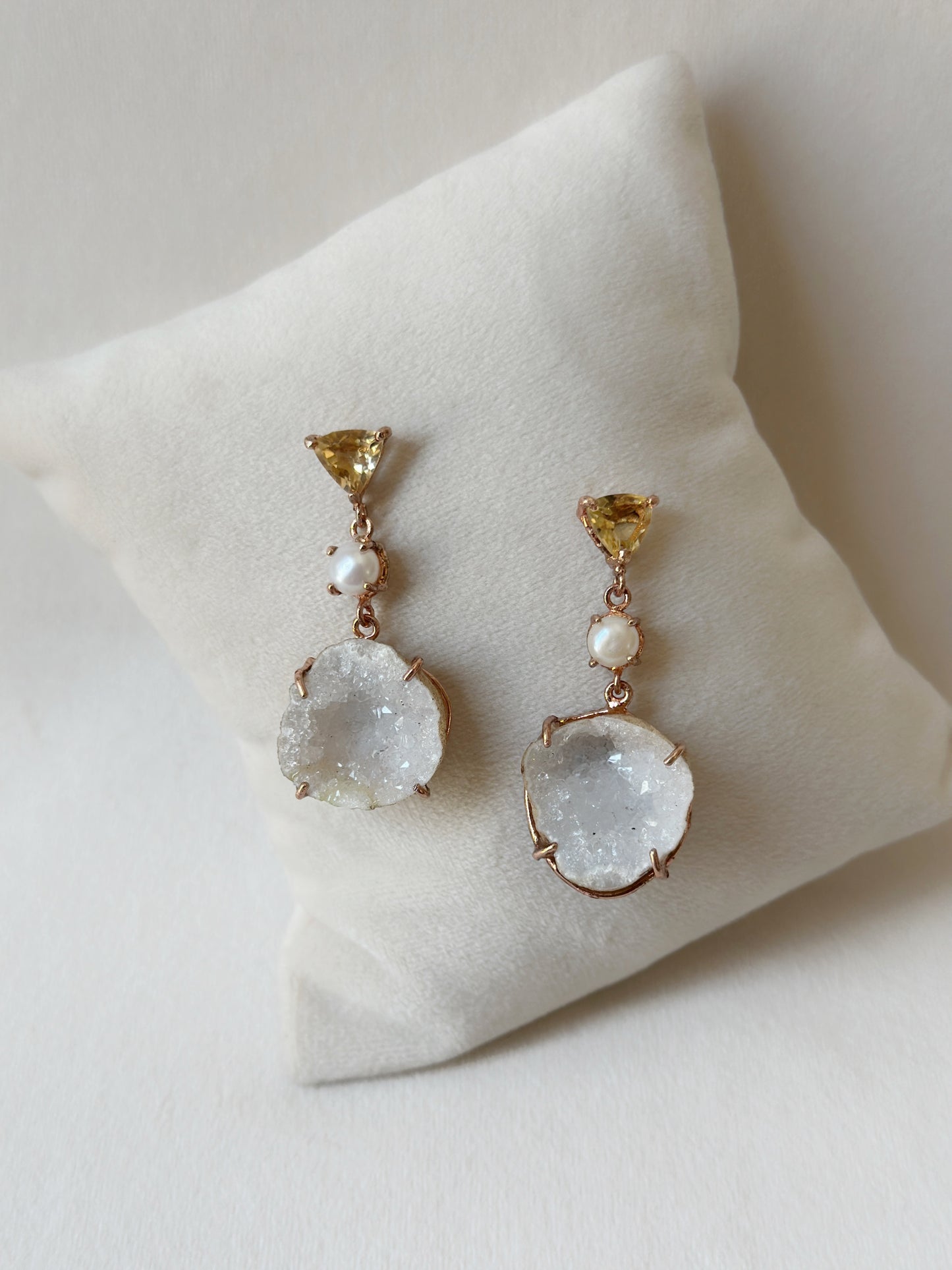 Citrine Pearl and Druzy danglers