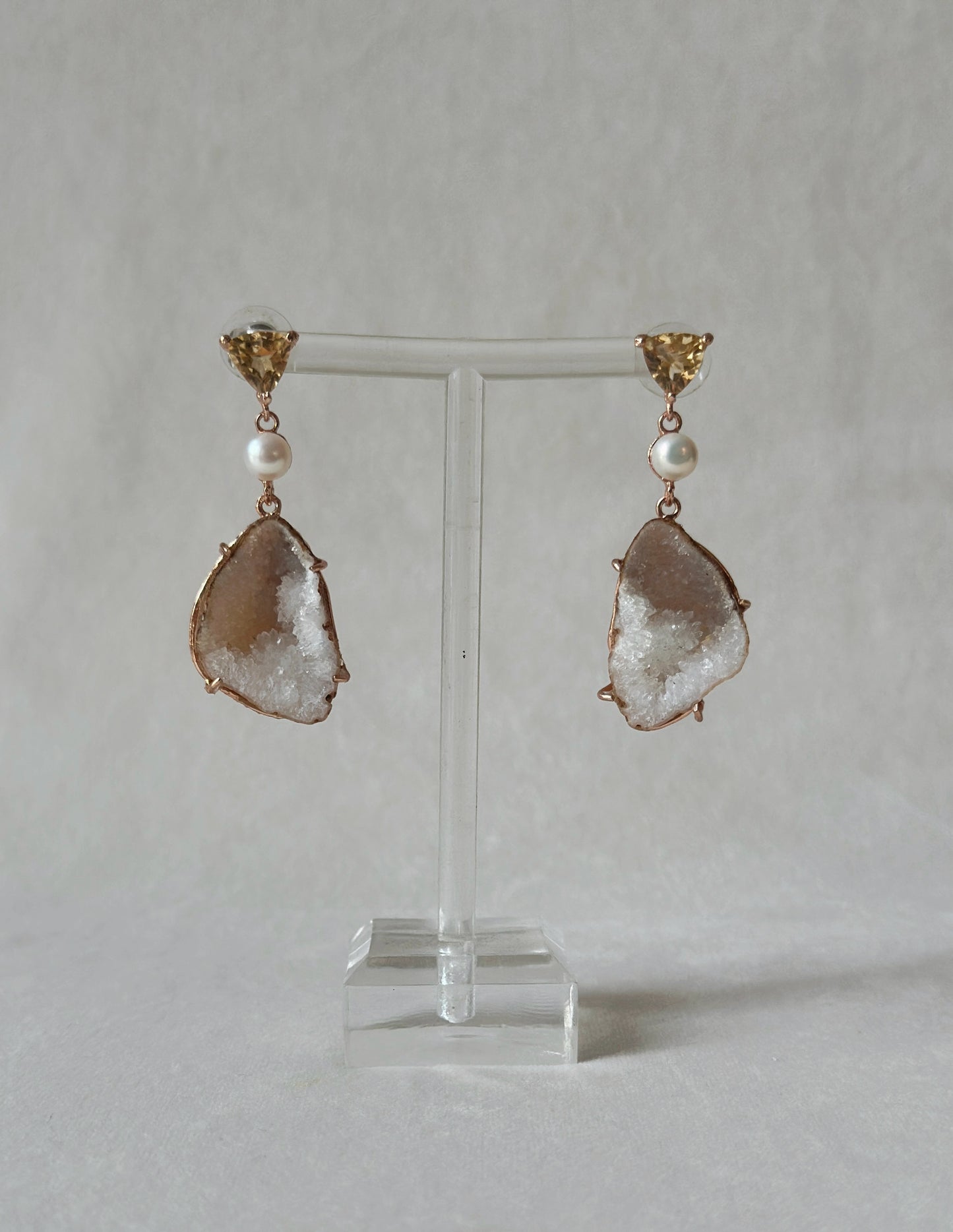 Citrine Pearl and Druzy danglers