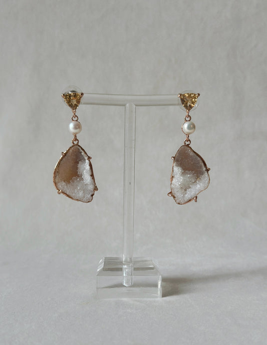 Citrine Pearl and Druzy danglers