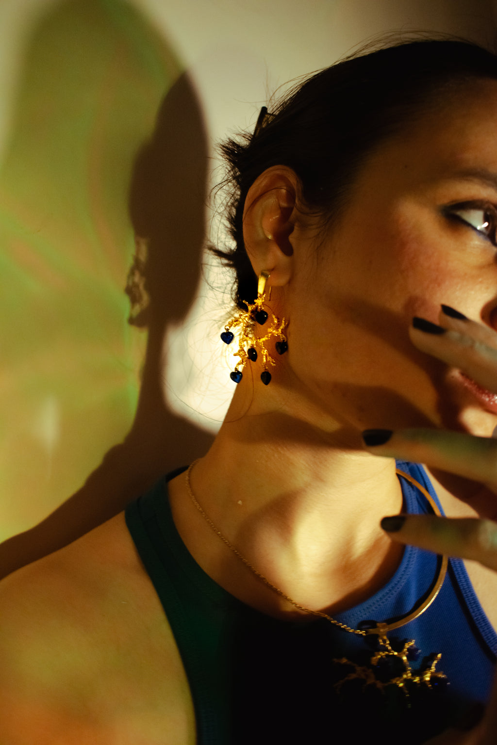 Untamed Chandelier Earrings Blue and Gold
