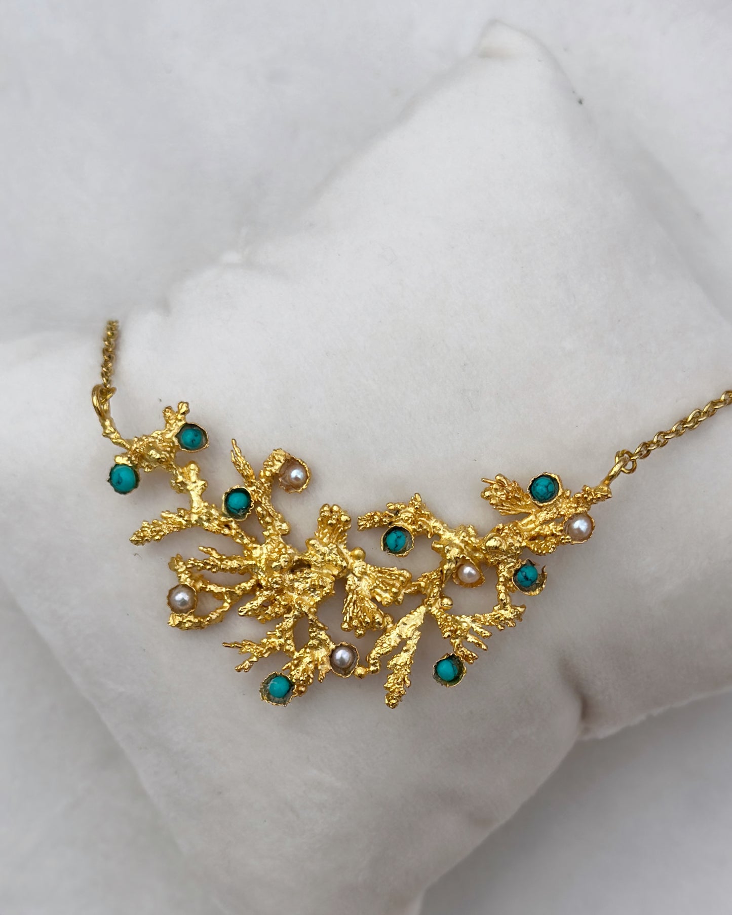 Branching Pendant with Turquoise and Pearl buds