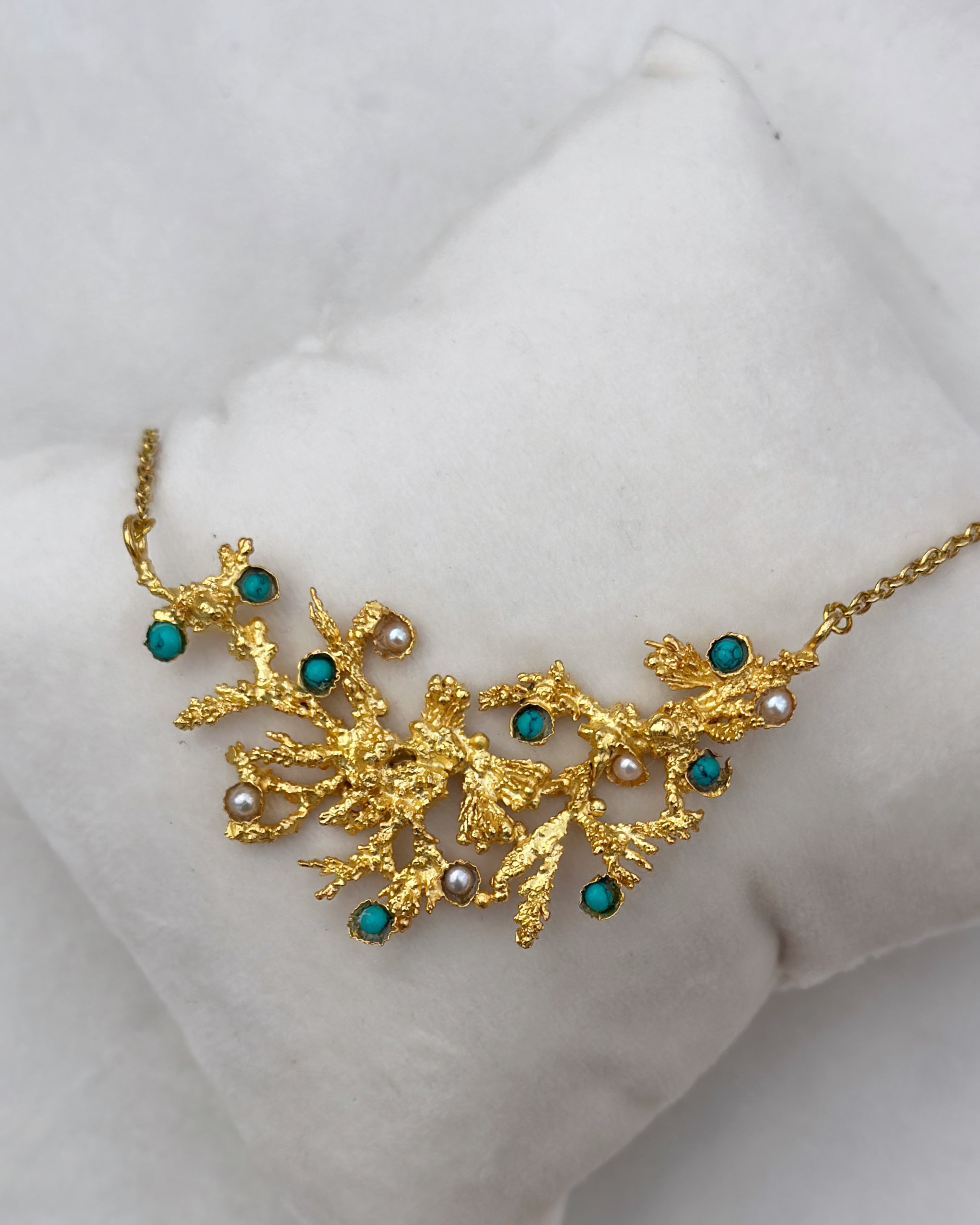 Branching Pendant with Turquoise and Pearl buds