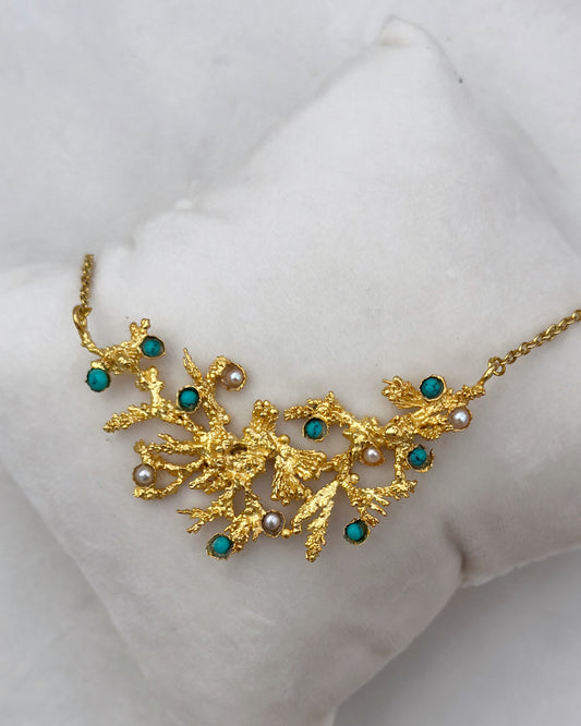 Branching Pendant with Turquoise and Pearl buds