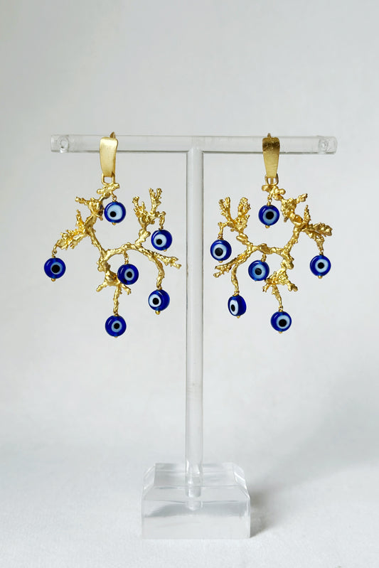 Evil eye untamed chandelier earrings gold