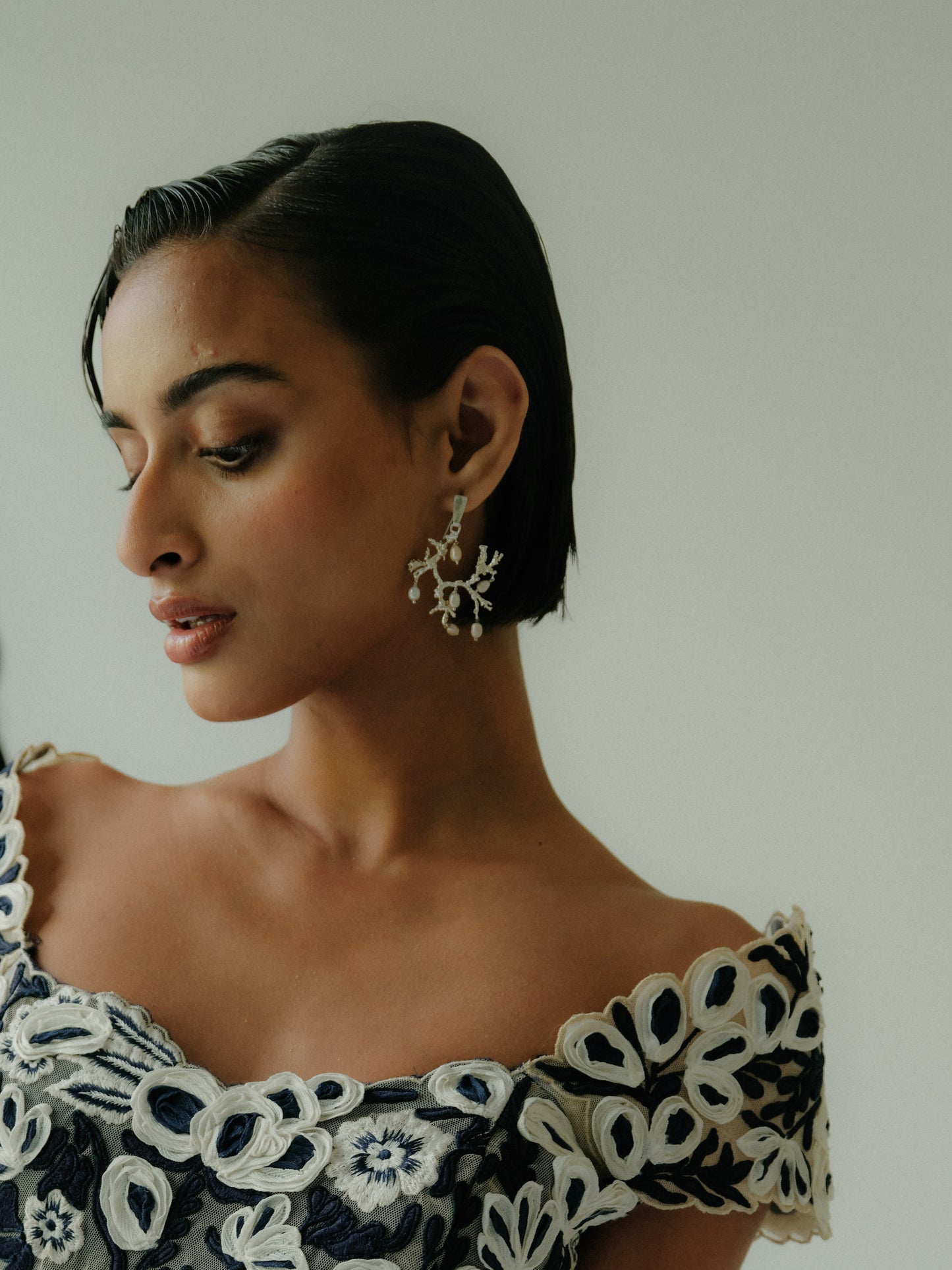 Untamed pearl drops chandelier earrings silver