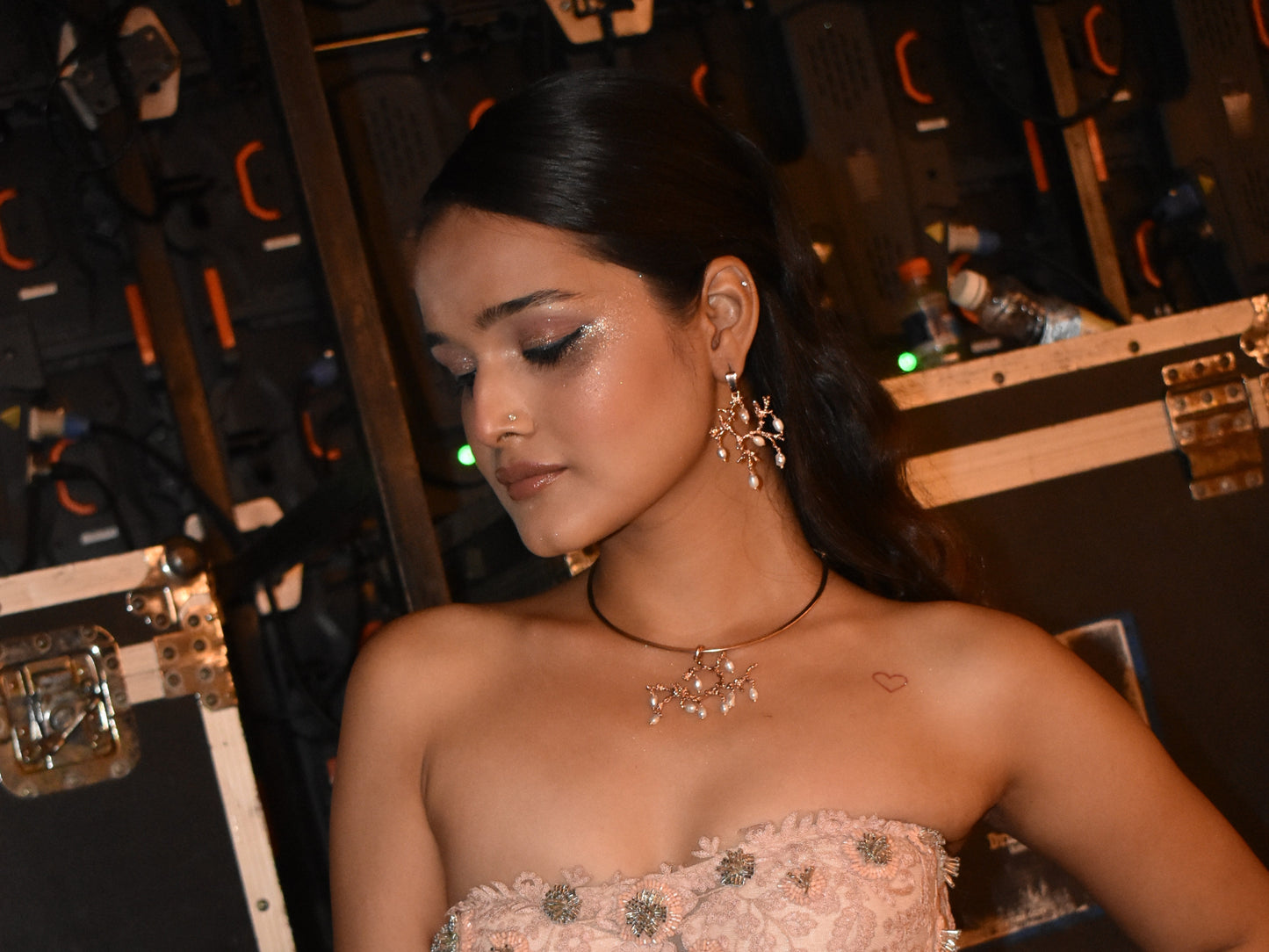 Untamed pearl drops chandelier earrings rose gold