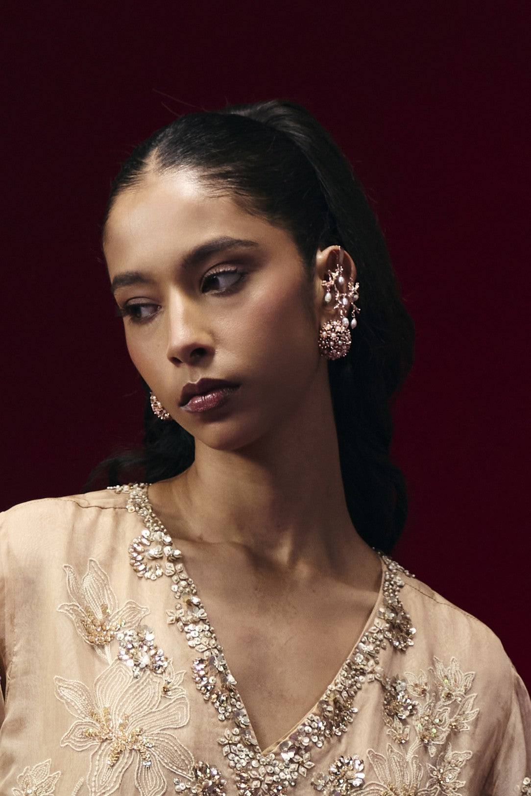 Untamed pearl drops chandelier earrings rose gold