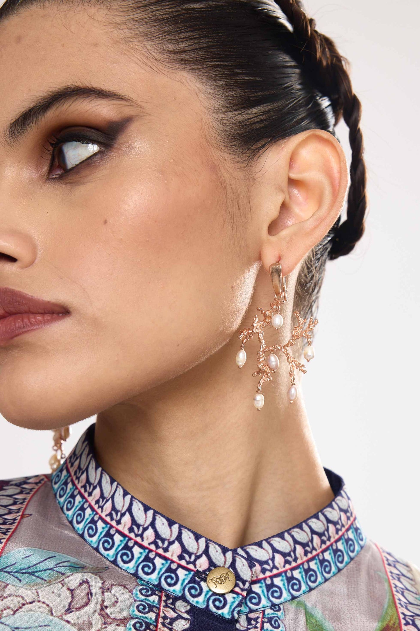 Untamed pearl drops chandelier earrings rose gold