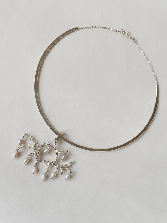 Untamed pearl drops chandelier pendant silver